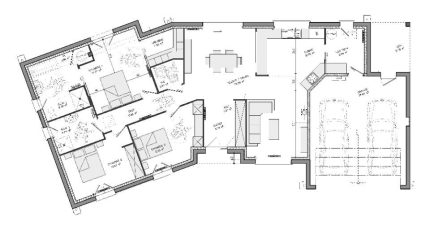 Plain-pied en V, double garage, 125m²  - Maisons Les Naturelles