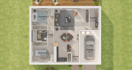 Plain-pied GI 2 ch Trendy 32015-4586modele720210611ZoeHi.jpeg - Maisons Les Naturelles