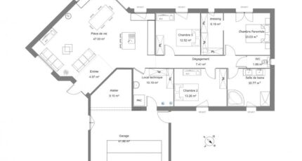 Plain-pied en Y, 130m², 3 chambres, double garage 37551-5042modele820230804w1PGF.jpeg - Maisons Les Naturelles